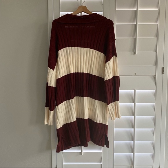 Future Collective XXL Rugby Striped Burgundy and Cream Sweater Mini Dress - Picture 2 of 11